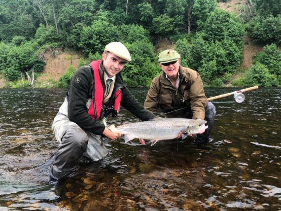 A nice 14lb fish for David Harvey from Jamieson, ably assisted by the ghillie Aaron Ewan.