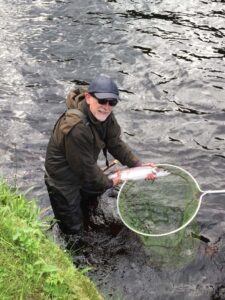 Brian Jones with his first ever salmon at Kinermony