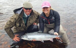 Cracking fresh fish with a delighted lady angler, oh and the ghillie looks happy too
