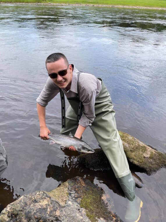 Joe Sansom with a nice grilse from Arndilly